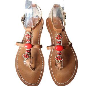 Ivanka Trump Genuine Leather Coral Sparkly Embellished Sandals 9M